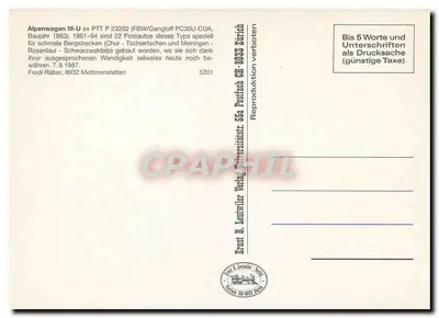 Alpenwagen III-U — autobus pocztowy ex PTT P 23202 — Ernst B. Leutwiler Verlag — Rewers