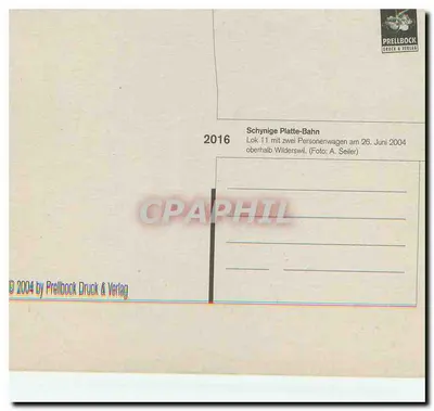 Schynige Platte-Bahn — Lok 11 z dwoma wagonami pasażerskimi — PReLLBOCK Druck & Verlag, nr 2016 — Rewers