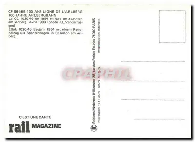 Arlberg — 100 lat linii — lokomotywa CC 1020.46 — Éditions Modernes & Illustrées — Rewers