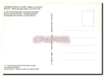 Automotriz e trem de carvão na estação de la Motte-les-Bains — Chemin de fer de La Mure — Imprimerie Poicet 1988 — Verso