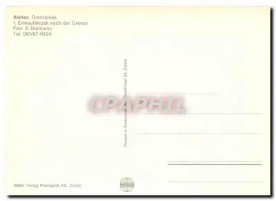 Riehen Fronteira — fronteira entre Suíça e Alemanha — Verlag Photoglob AG, Zurique — Verso
