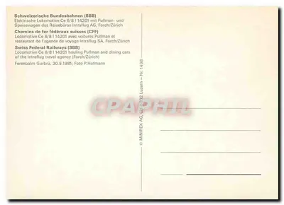 Locomotiva Ce 6/8 14201 — Swiss Federal Railways (SBB) — MINIREX AG, Nr. 1498 — Verso