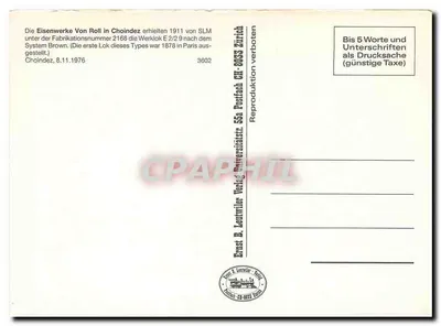 Locomotywa parowa E 2/2 9 — Choindez — Ernst B. Lentwiler Verlag — Rewers