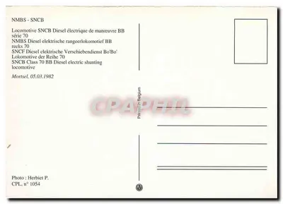 Locomotiva SNCB série 70 — Mortsel, 05.03.1982 — CPL n° 1054 — Verso