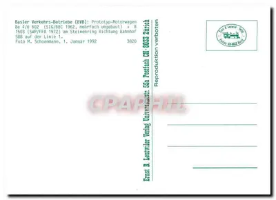 Tramwaj w Bazylei — Tramwaj Be 4/6 602 na linii 1 — Ernst B. Leutwiler Verlag — Rewers