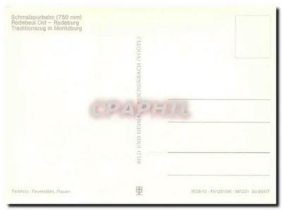 Radebeul Ost — Radeburg — Trem de Tradições em Moritzburg — Ferrovia de Via Estreita (750 mm) — Feuereißen, Plauen — Verso