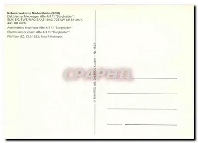 Südostbahn — Automotriz elétrica ABe 4/4 11 "Burghalden" — MINIREX AG, CH-BO02 — Verso