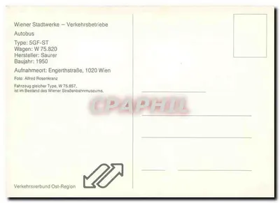 Autobus Wiener Stadtwerke — Typ 5GF-ST — Wagen W 75.820 — Saurer — 1950 — Wien — Rewers