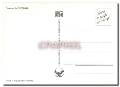 Glion — Pejzaż panoramiczny, ulica, pociąg i budynki — Éditions Coloris, nr 6258 — Rewers