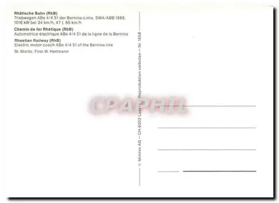 Trem elétrico ABe 4/4 51 — Rhätische Bahn — Minitrex AG, n° 1658 — Verso