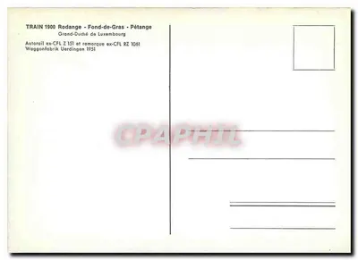 Trem 1900 - Fond-de-Gras - Pétange — Autorail ex-CFL Z 151 e reboque ex-CFL RZ 1061 — Waggonfabrik Uerdingen 1951 — Verso