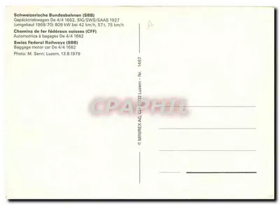 De 4/4 1662 — Automotrice à bagages SBB — MINIREX AG, n° 1467 — Verso