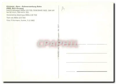 Elektryczny pociąg ABDe 2/8 703 — Gürbetal-Bern-Schwarzenburg-Bahn (GBS) — MINIREX AG, Lucerna — Rewers