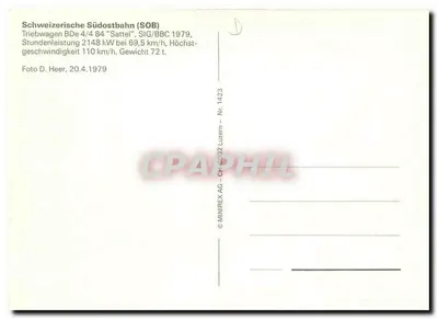 Sudostbahn — Trem elétrico BDe 4/4 84 'Sattel' — MINIREX AG, n° 1423 — Verso