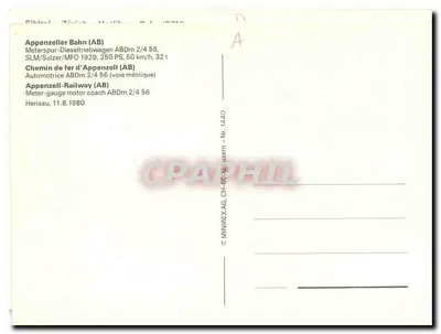 Appenzell — Trem elétrico ABDm 2/4 56 — MINIFEX AG, Lucerna - Nr. 1440 — Verso