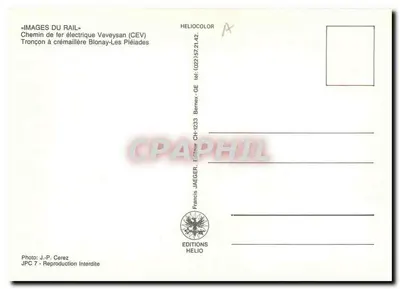 Elektryczne linie kolejowe Veveysan (CEV) — odcinek z łańcuchów Blonay-Les Pléiades — Wydawnictwo Helio — Rewers