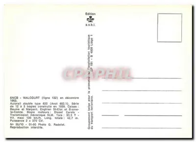 Turystyczny pociąg SNCB w Walcourt — seria 620, wydawnictwo a.s.b.l. — Rewers
