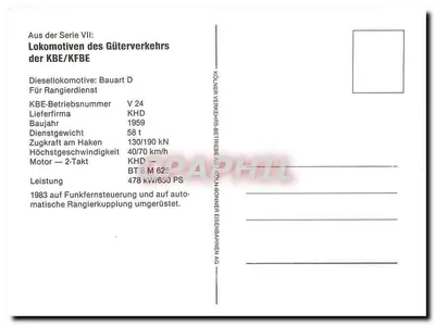 Lokomotiva KBE V24 — Série VII — Kölner Verkehrs-Betriebe AG — Verso