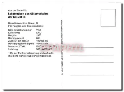 Lokomotiva KBE V53 — Série VII — Kölner Verkehrs-Betriebe AG — Verso