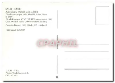 Pociąg diesla VT 49 — Welkenraedt, Belgia — CPL n° 1032 — Rewers
