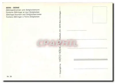 Bern - Place du Marché — Fontaine Zähringer e Tour de l'Horloge — editor WEFÖ-VERLAG AG, n° 36 — Verso