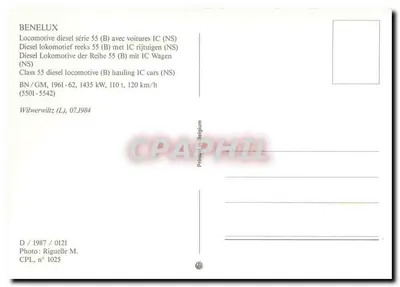 Diesel serie 55 (B) z wagonami IC (NS) — Wilwerwiltz (L), 07.1984 — CPL, n° 1025 — Rewers
