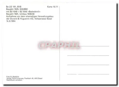 Tramwaj 181 — BVB, SIG/BBC, Bazyleja — Verlag Träml-Impress — Rewers