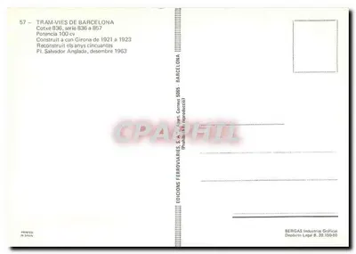 Tramway n°836 em Barcelona — série 836-857 — editor Edicions Ferroviaries S.A. — Verso