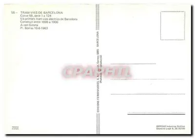 Tramway de Barcelona — Cotxe 58, série 1 a 124 — Edições Ferroviárias, S.A. — Verso