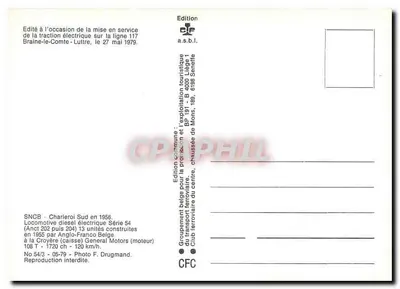 Charleroi-Sud — Stacja i diesla serii 54 — Wydawnictwo CFC — Rewers