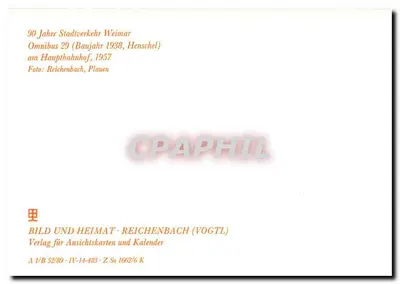 Weimar — Omnibus 29 (Año de construcción 1938, Henschel) — Editorial de ansichtkarten y calendarios — Reverso
