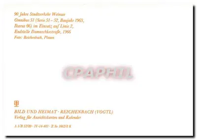 Omnibus 51 (Seria 51-52) — linia 2, Damaschkestraße, Weimar — Verlag für Ansichtskarten und Kalender — Rewers