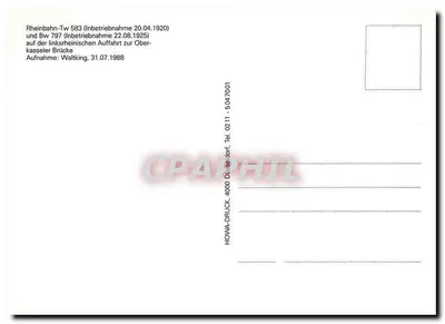 Tramway 583 e 797 em Düsseldorf — Ponte Oberkasseler — HOWA-DRUCK, 4000 Düsseldorf — Verso