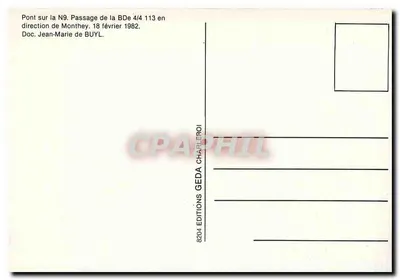 Passage de la BDe 4/4 113 — Ponte sobre a N9 — Éditions GEDA — Verso