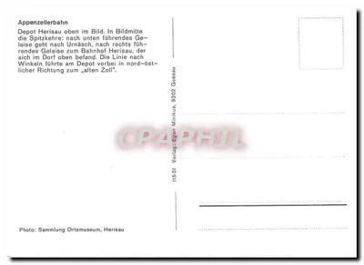 Appenzellerbahn — Depozyt w Herisau — Wydawca Egon Minikus, Gassau — Rewers
