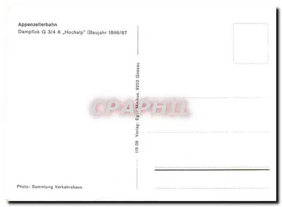 Appenzellerbahn — locomotiva a vapor G 3/4 6 «Hochalp» — editor: Egon Minkhus, Gossau — Verso