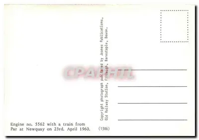 Trem na estação de Newquay — locomotiva n° 5562 — Joanes Publications, Barnstaple — Verso