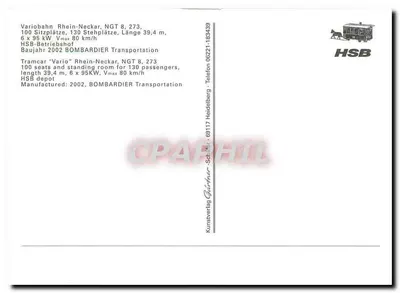 Tramway HSB 273 — Rhein-Neckar, Heidelberg — Kunstverlag Gärtner — Verso