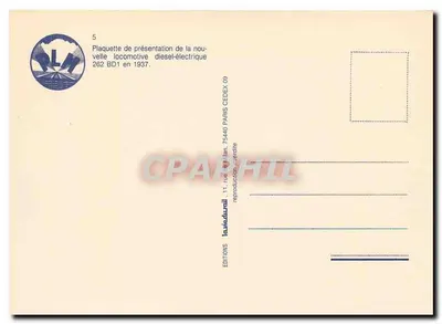 Locomotiva diesel-elétrica 262 BD1 — P.L.M. — Editor E.A. Schefer, n°5 — Verso