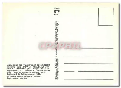 Cruzamento de trens — Linha antiga SNCF Trembleur-Moroux em Warsage — Grupo belga de transporte ferroviário — Verso