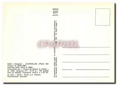 Tramways em Courcelles (Hainaut) — SNCV, série 10374 a 10394 — Édition GTF a.s.b.l. — Verso