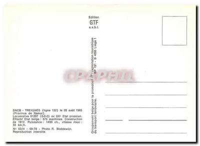 Treignes (Província de Namur) — Estação e locomotiva 81297 — Edição GTF a.s.b.l. — Verso