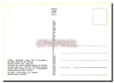 Gedinne (Província de Namur) — Autorail 60316 — Edição GTF a.s.b.l. — Verso