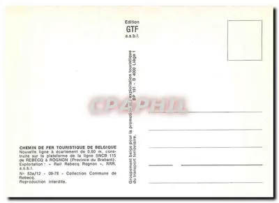 Caminho de ferro turístico de Rebécq — Rebécq a Rognon — Edição GTF a.s.b.l. n° 53a/12 — Verso