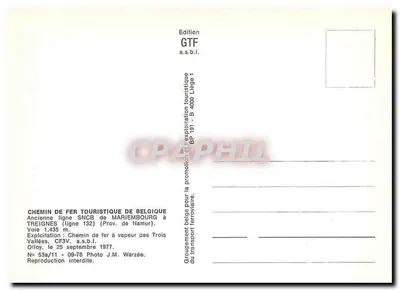 Trem a vapor — Antiga linha SNCB de Mariembourg a Treignes — Edição GTF a.s.b.l. — Verso