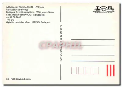 Tramway UV em Budapeste — Szent László tér — TOP CARD Kiadó, n° 9572 — Verso