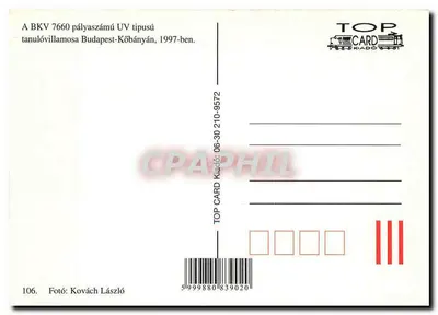 Tramway BKV 7660 — Budapeste-Kőbánya, 1997 — TOR CARD — Verso