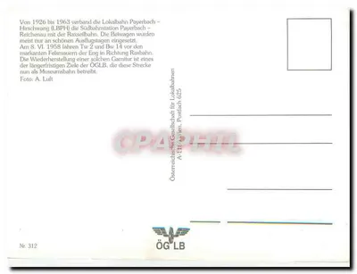 Payerbach – Hirschwang — Tramwaj w górach — Österreichische Gesellschaft für Lokalbahnen, n° 312 — Rewers