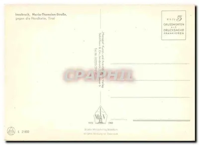 Innsbruck — Maria-Theresien-Straße, z przodu Nordkette, Tyrol — wydawca Schöllhorn & Cie, nr 21800 — Rewers