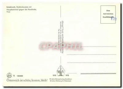 Innsbruck, Südtirolerplatz mit Hauptbahnhof gegen die Nordkette — Monopolverlag Schöllhorn & Co. — n° 130090 — Reverso